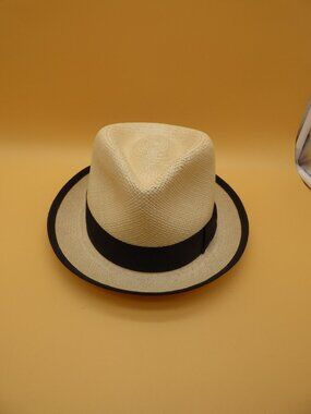 Pantropic Genuine Panama Straw Fedora Hat Cream Black Trim Men's Size M